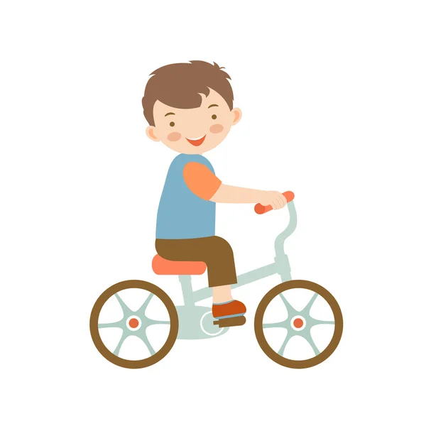 Lindo niño montando una bicicleta — Vector de stock