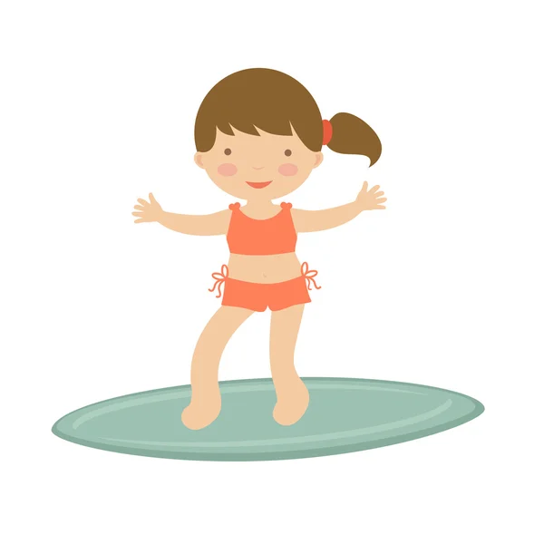 Linda niña surfeando — Vector de stock