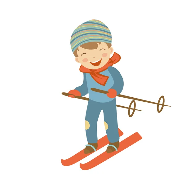Mignon petit garçon ski — Image vectorielle