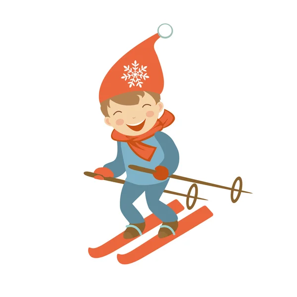 Schattige kleine jongen skiën — Stockvector