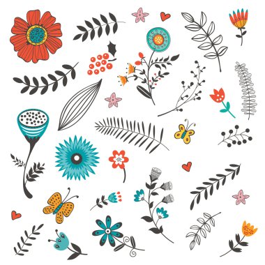 Çiçekler yaprak ve dal ile zarif toplama