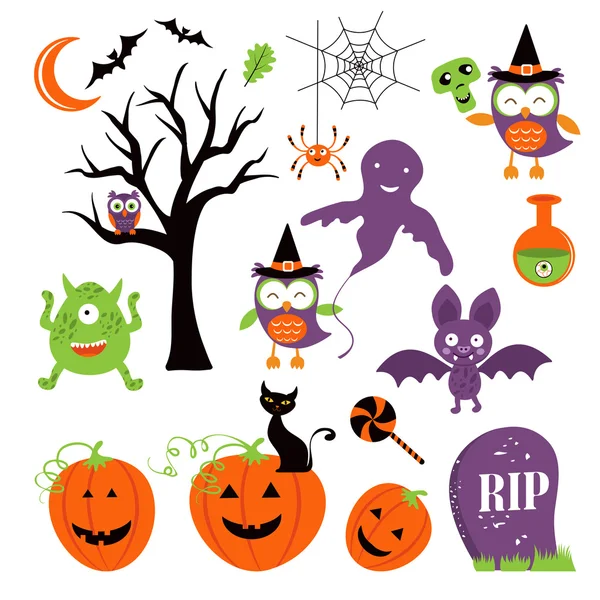 Schattig kleurrijke halloween elementen collectie — Stockvector