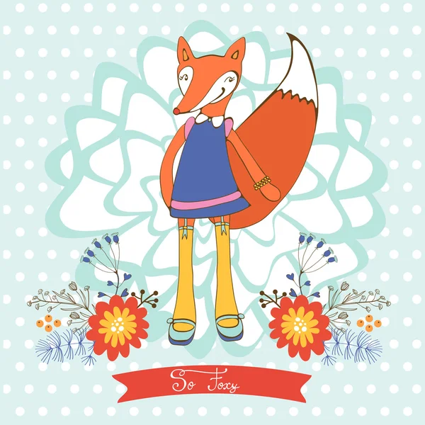 Dus foxy elegante concept kaart met fox karakter — Stockvector