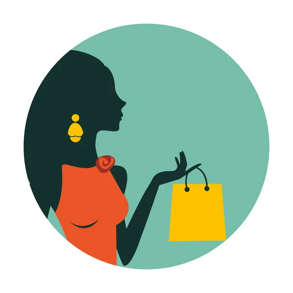 Egy gyönyörű nő vásárlás illusztrációja áll egy kört — Stock Vector