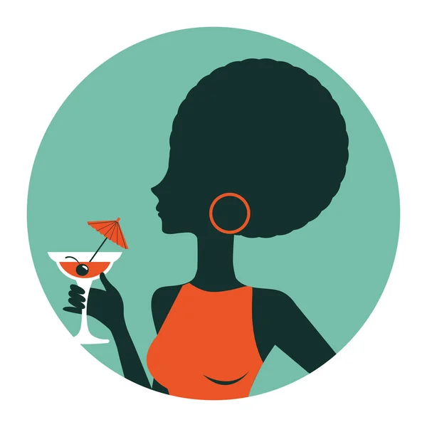 An illustration of beautiful woman holding cocktail — Stock Vector