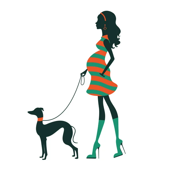 Illustration av en vacker kvinna siluett med greyhound. — Stock vektor