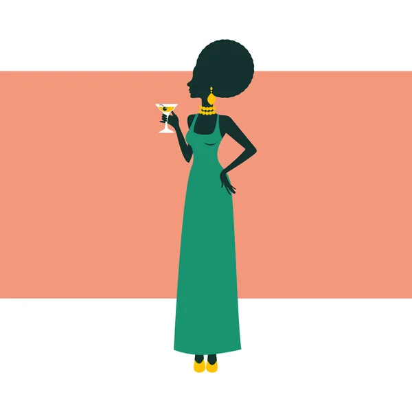 Ілюстрація шикарної вечірки дівчина позує з коктейлем — стоковий вектор