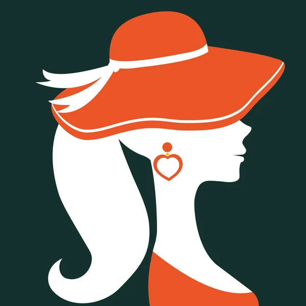 Beautiful elegant woman silhouette wearing a hat — Stock Vector