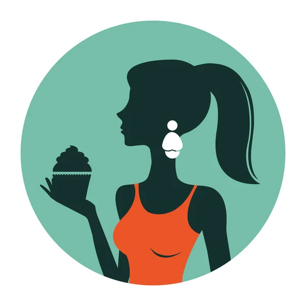 Eine Illustration der schönen Frau, die Cupcake hält — Stockvektor