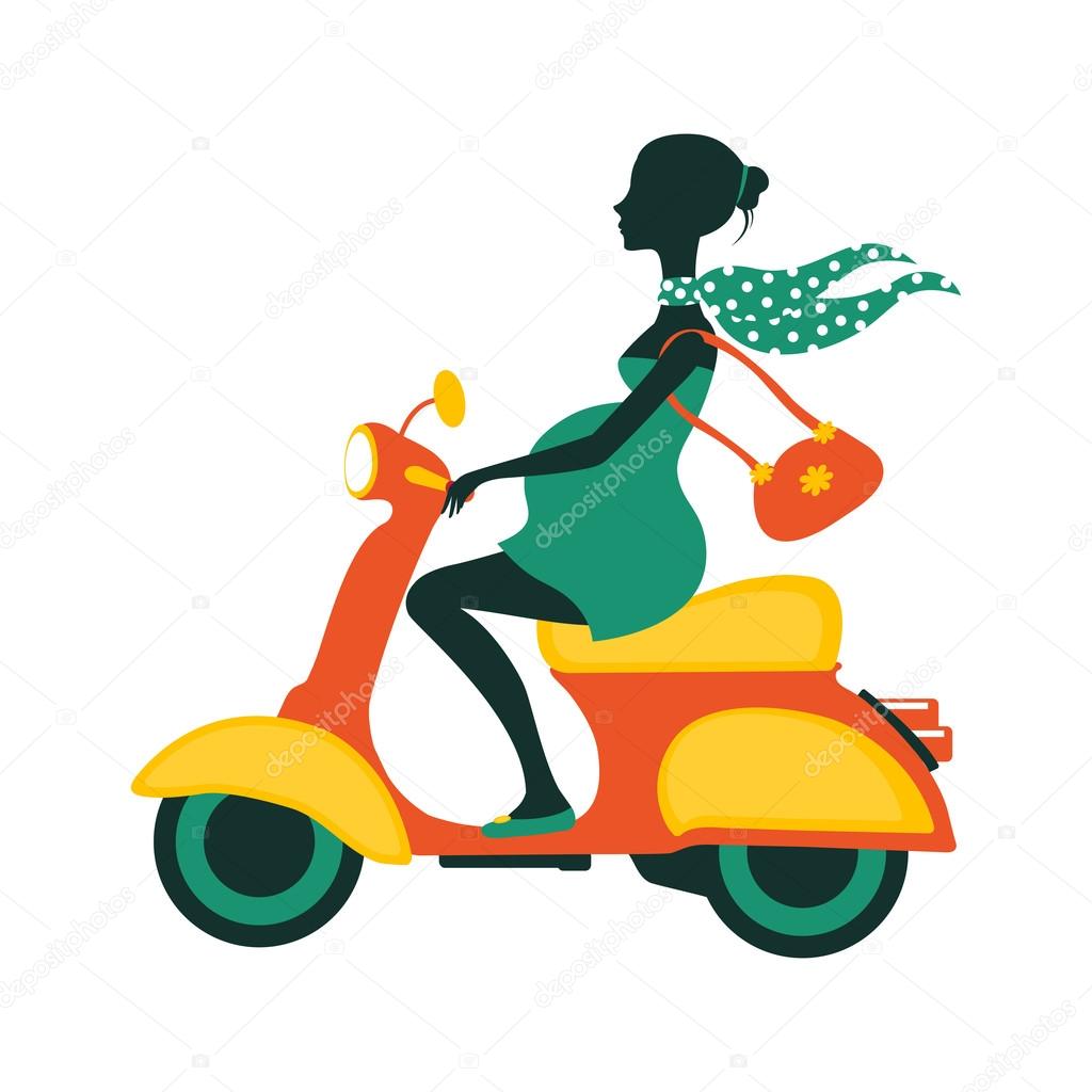 Pregnant woman driving scooter