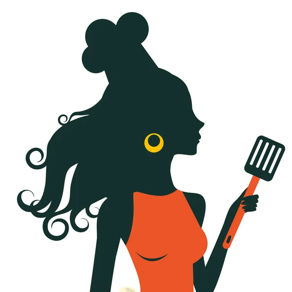 Beautiful cooking woman holding spatula — Stock Vector