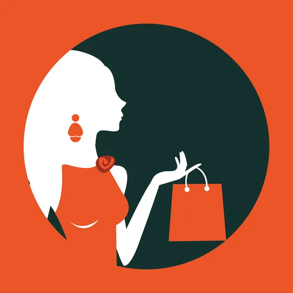 Hermosa mujer de compras compuesta en un círculo — Vector de stock