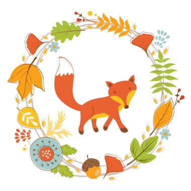 Çiçek çelenk küçük tilki karakter