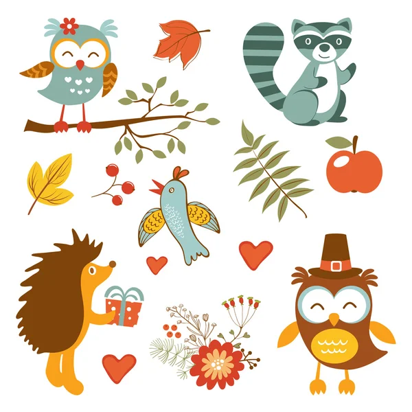 Mignon animaux de la forêt collection colorée — Image vectorielle