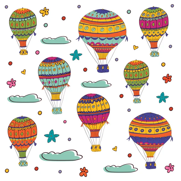 Ilustración colorida de globos voladores de aire caliente — Vector de stock