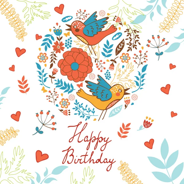 Bonne carte d'anniversaire avec composition ronde — Image vectorielle