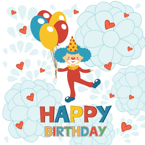 Tarjeta de cumpleaños feliz con payaso feliz — Vector de stock