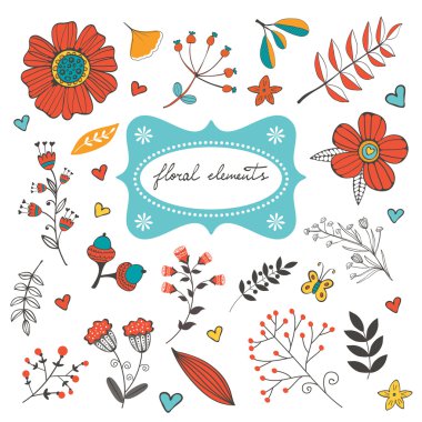 Çiçekler yaprak ve dal ile zarif toplama