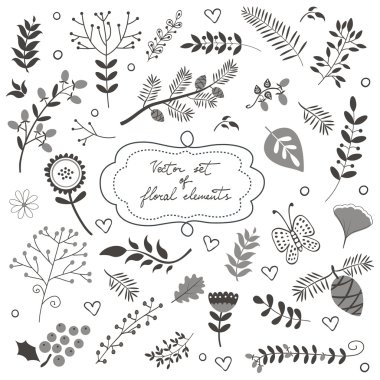 Çiçekler yaprak ve dal ile zarif toplama