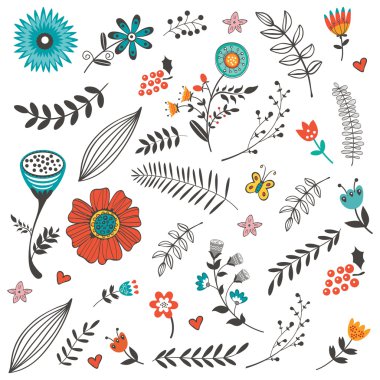 Çiçekler yaprak ve dal ile zarif toplama