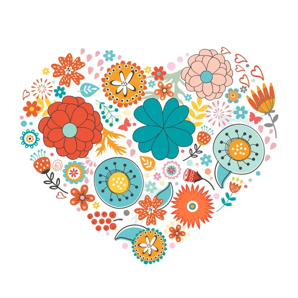 Eleganckie miłości karta kwiatowy serca i odręczny napis — Wektor stockowy
