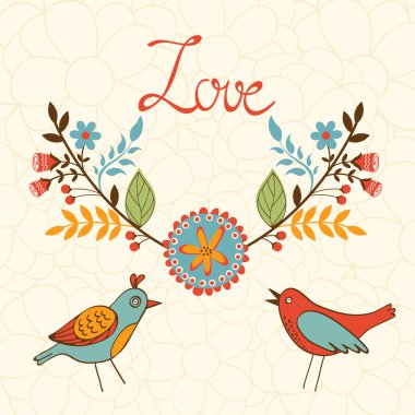 Kuşlar ile zarif aşk kartı
