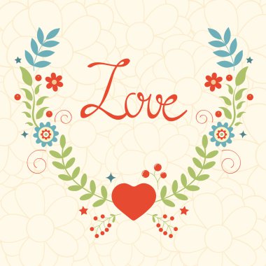 Çiçek çelenk ile zarif aşk kartı