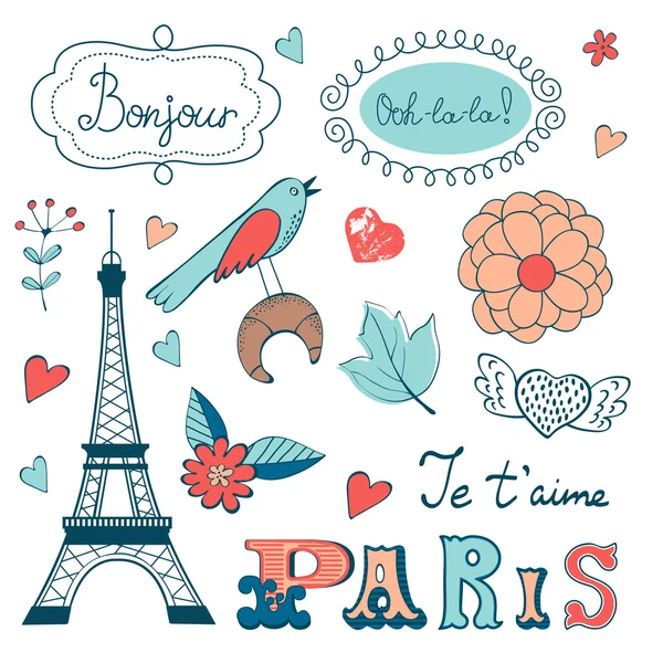 Belle collection d "éléments graphiques liés à Paris — Image vectorielle
