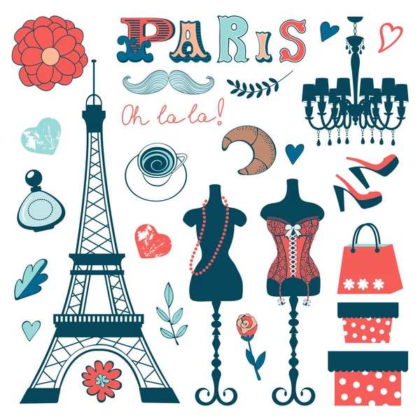 Beautiful collection of paris related graphic elements — Stock Vector