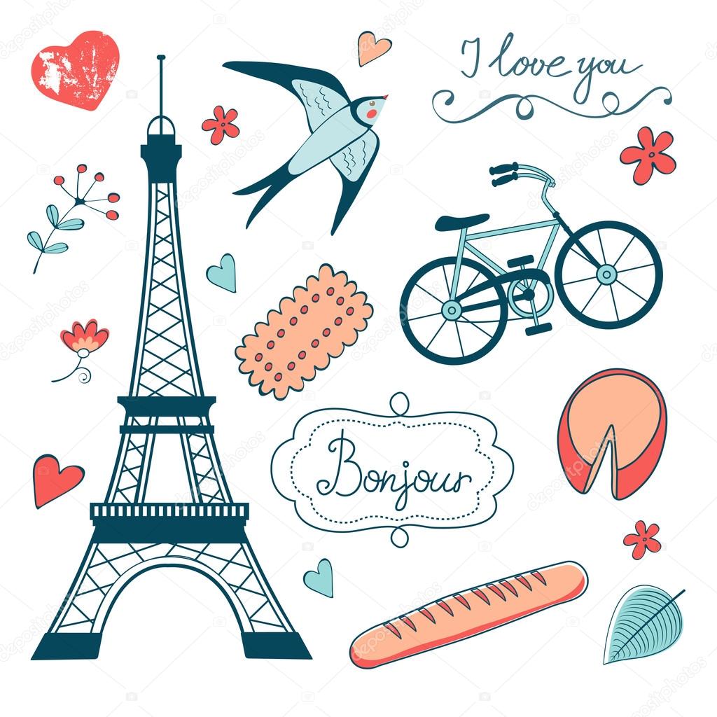 Beautiful collection of paris related graphic elements