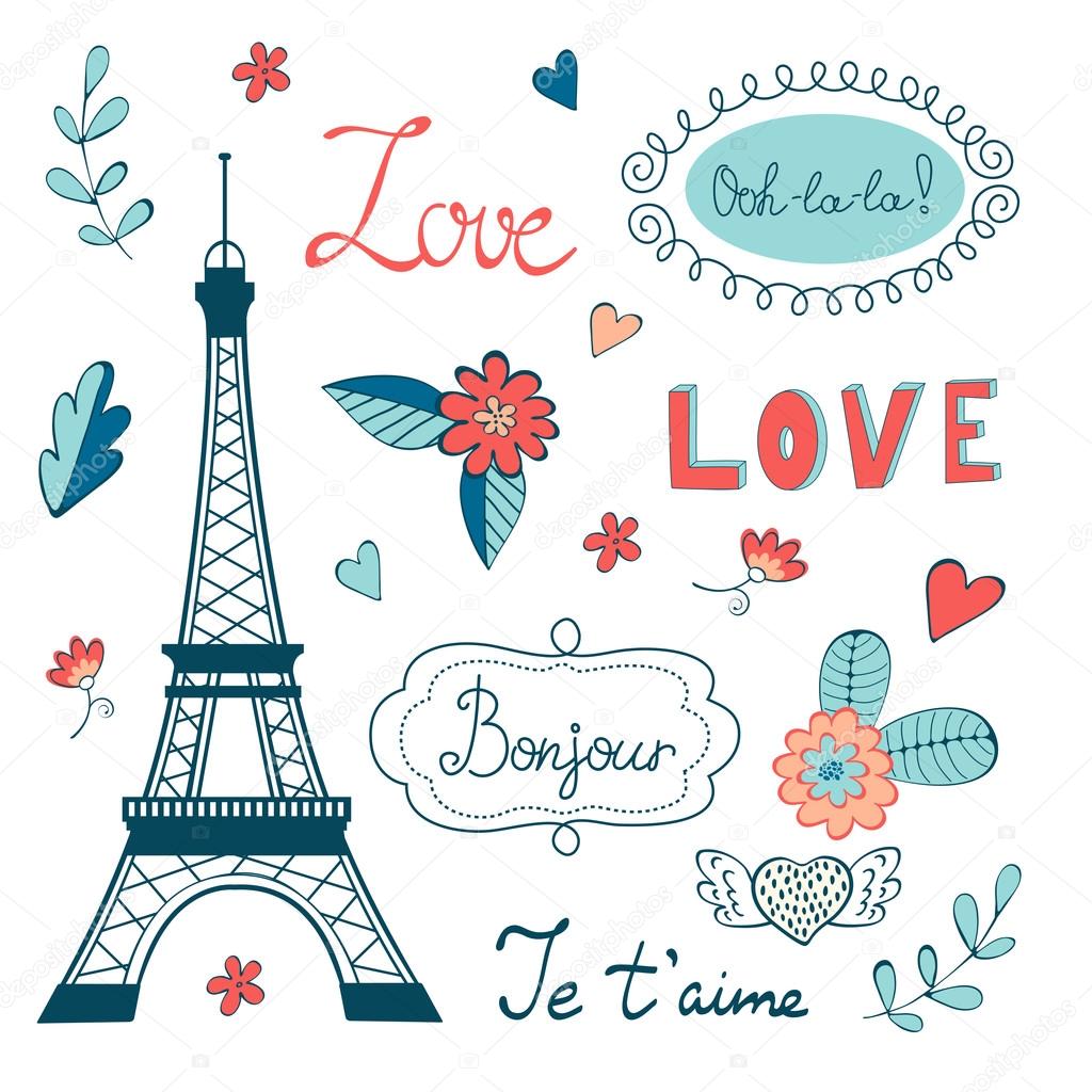 Beautiful collection of paris related graphic elements