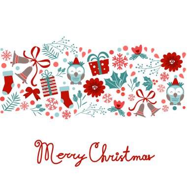 Tatil öğeleri ile renkli Merry Christmas kompozisyon