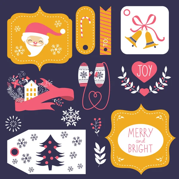 Étiquettes cadeaux et collection d'éléments graphiques de Noël — Image vectorielle