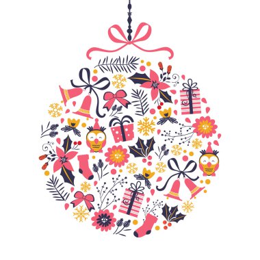 Tatil öğeleri ile renkli Merry Christmas kompozisyon