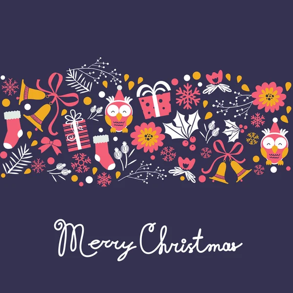 Composition colorée Joyeux Noël avec des éléments de vacances — Image vectorielle