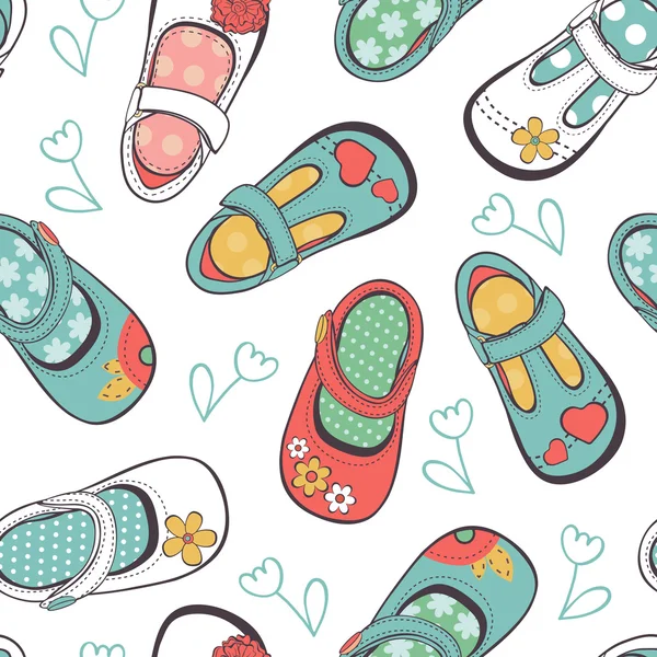 Little girl shoes seamless pattern — Stock Vector
