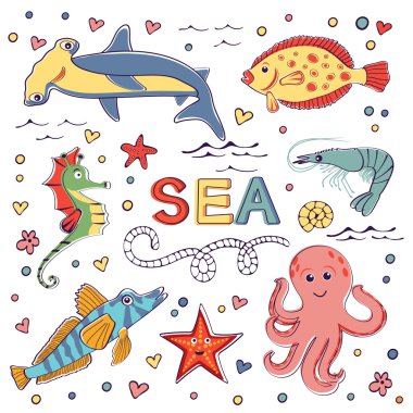 Renkli deniz el çekilmiş clipart