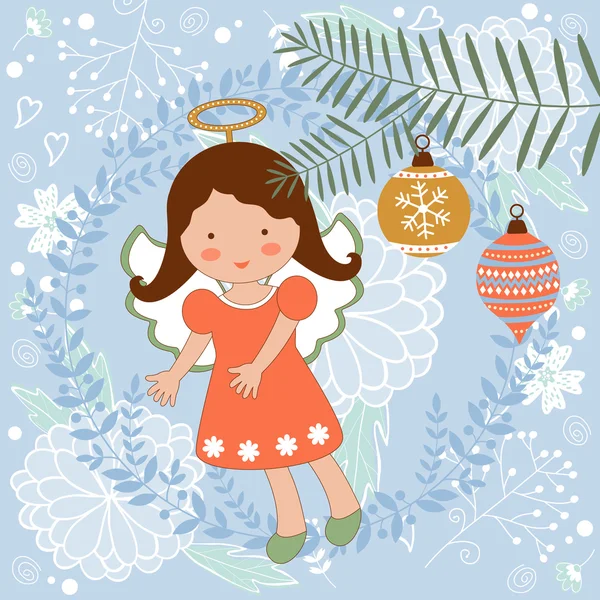 Cute Christmas card with happy angel — Stock Vector