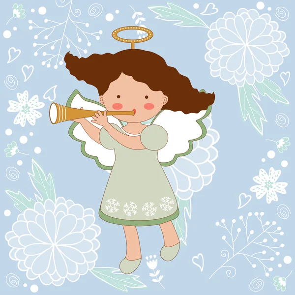 Cute Christmas card with happy angel — Stock Vector