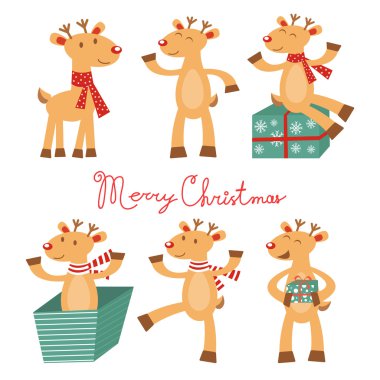 Merry ve Noel kartı ile şirin reindeers