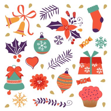 Renkli Noel koleksiyon tatil elemanları ile