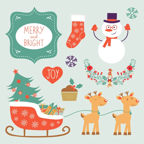 Colorful Christmas collection with holiday elements — Stock Vector