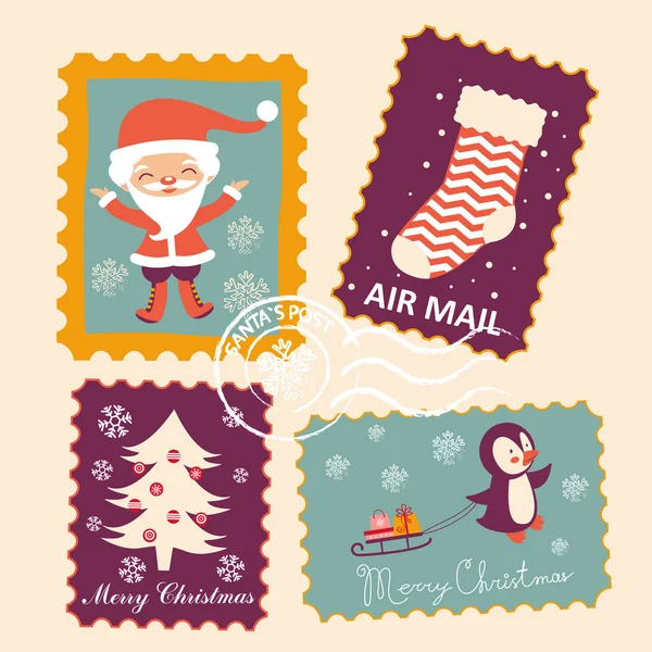 Vintage christmas stamps collectie — Stockvector