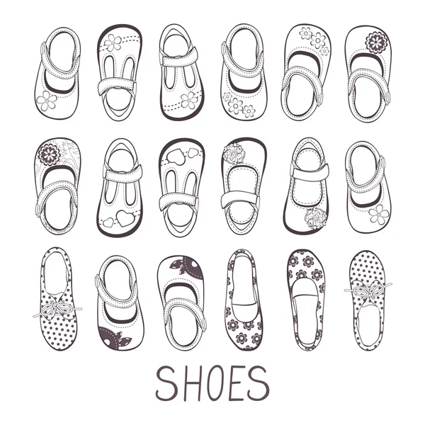 Linda colección de zapatos de niñas pequeñas — Archivo Imágenes Vectoriales