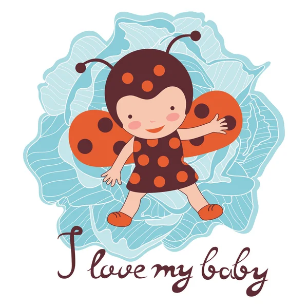 J'adore ma carte de bébé. Illustration de bébé coccinelle adorable — Image vectorielle