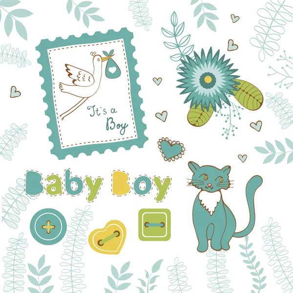 Colorful collection of baby boy announcement graphic elements — Stock Vector