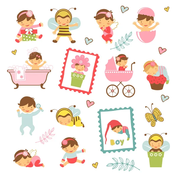 Colorida colección de adorables bebés — Vector de stock