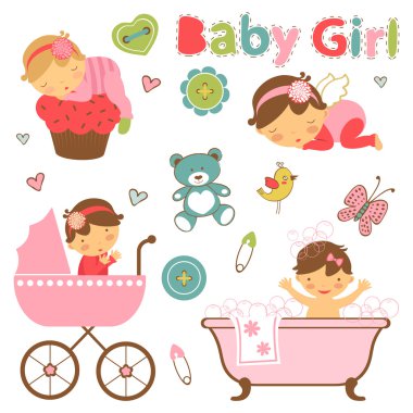 Bebek kız duyuru grafik öğeleri renkli koleksiyonu