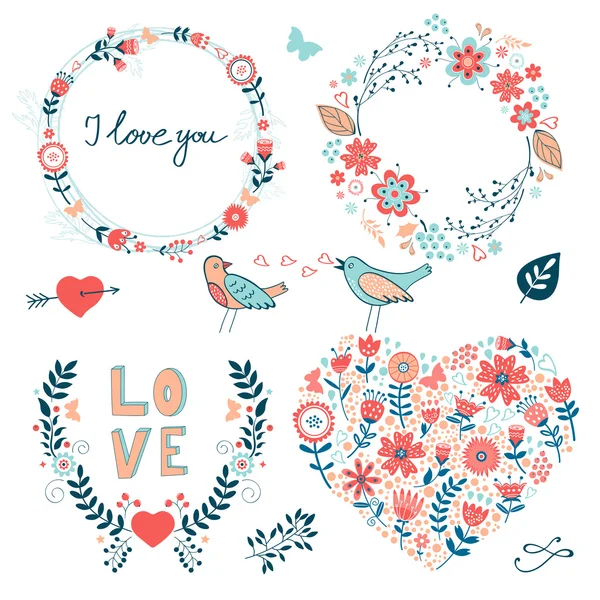 Elegant collection of romantic graphic elements Stock Illustration