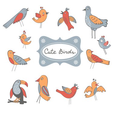 Şirin komik kuşlar topluluğu